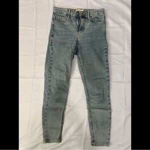Topshop High Waisted Washed Blue Cropped Skinny Jeans